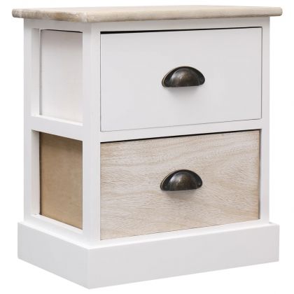 Нощни шкафчета 2 бр бял и естествен цвят 38x28x45 см пауловния