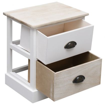 Нощни шкафчета 2 бр бял и естествен цвят 38x28x45 см пауловния