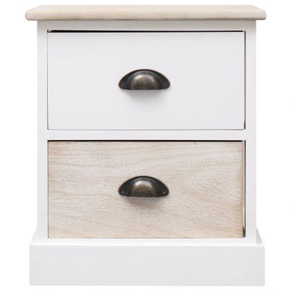 Нощни шкафчета 2 бр бял и естествен цвят 38x28x45 см пауловния