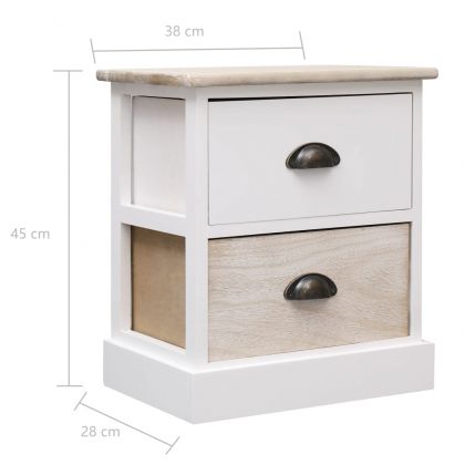 Нощни шкафчета 2 бр бял и естествен цвят 38x28x45 см пауловния