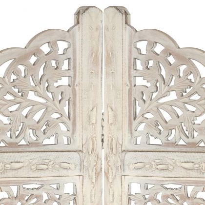 Ръчно резбован параван, 4 панела, бял, 160x165 cм, манго масив