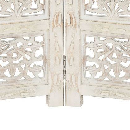 Ръчно резбован параван, 4 панела, бял, 160x165 cм, манго масив