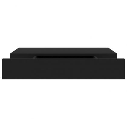 Окачен стенен рафт с чекмедже, черен, 48x25x8 см