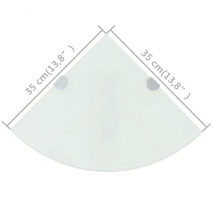 Ъглови рафтове, 2 бр, бяло стъкло с държачи хром, 35x35 см