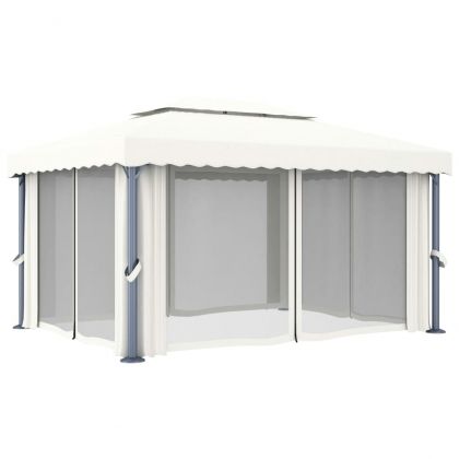 Шатра със завеси, 4x3 м, кремавобяла, алуминий