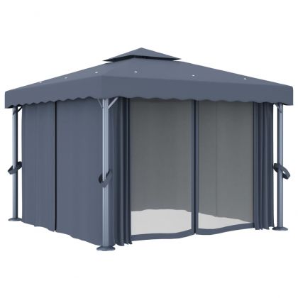 Шатра със завеси, 3x3 м, антрацит, алуминий