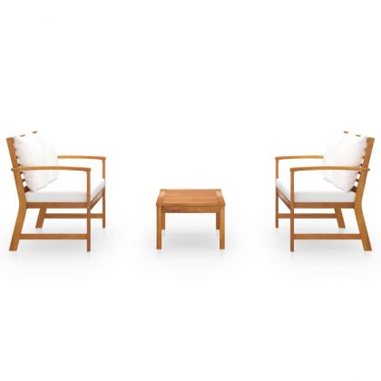 Градински лаундж комплект с възглавници, 3 части, акация масив