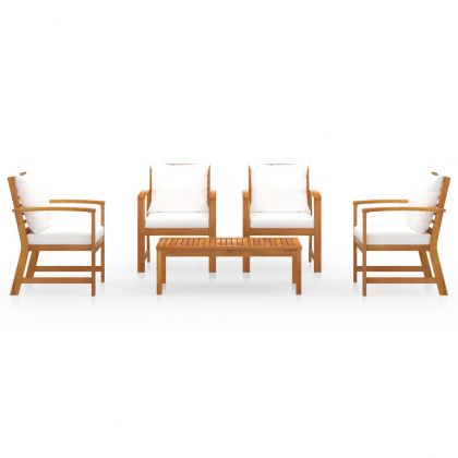 Градински лаундж комплект с възглавници, 5 части, акация масив