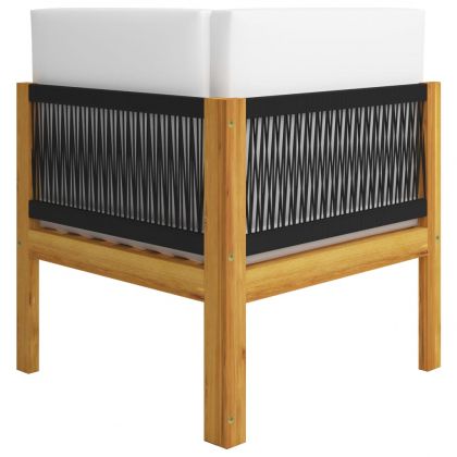 Градински комплект с възглавници, 10 части, кремаво дърво, акация и въже