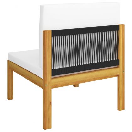 Градински комплект с възглавници, 11 части, кремаво дърво, акация и въже