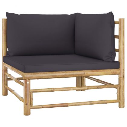 Градински лаундж комплект тъмносиви възглавници 8 части бамбук