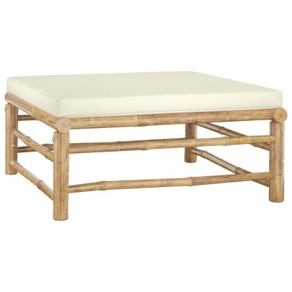 Градински лаундж комплект с кремави възглавници 10 части бамбук