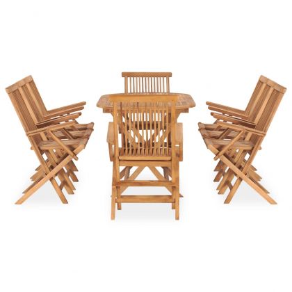 Градински трапезен комплект, сгъваем, 9 части, тик масив