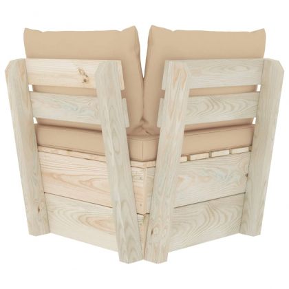 Градински палетен ъглов диван с възглавници, импрегниран смърч