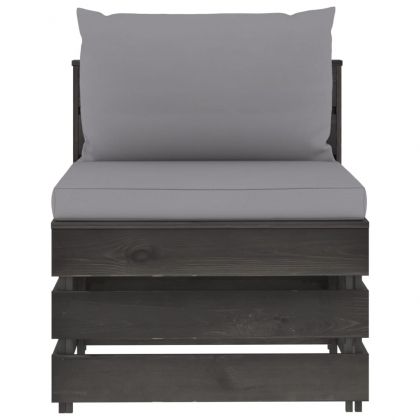Секционен среден диван с възглавници, сиво импрегнирано дърво