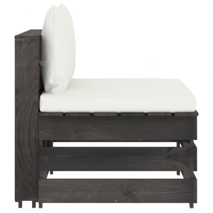 Секционен среден диван с възглавници, сиво импрегнирано дърво