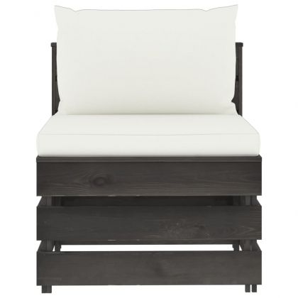 Секционен среден диван с възглавници, сиво импрегнирано дърво