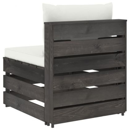 Секционен среден диван с възглавници, сиво импрегнирано дърво