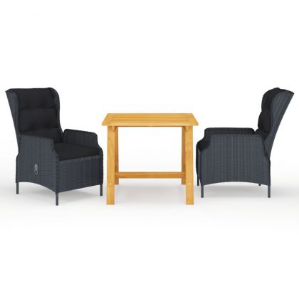 Градински трапезен комплект, 3 части, тъмносив