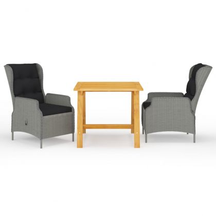 Градински трапезен комплект, 3 части, светлосив