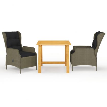 Градински трапезен комплект, 3 части, кафяв