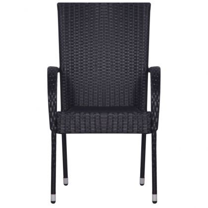 Градински трапезен комплект, 3 части, черен полиратан