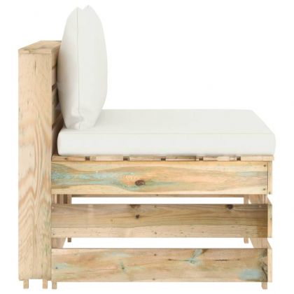 Секционен среден диван с възглавници, зелено импрегнирано дърво