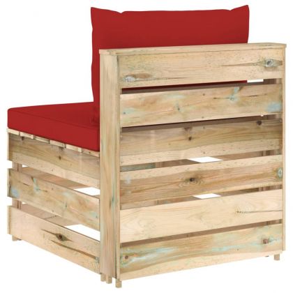 Секционен среден диван с възглавници, зелено импрегнирано дърво