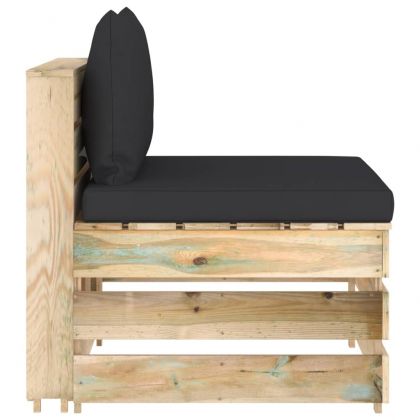 Секционен среден диван с възглавници, зелено импрегнирано дърво