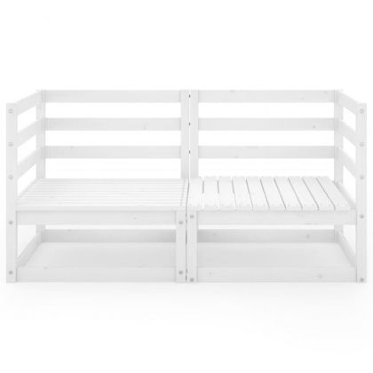 Градински 2-местен диван, бял, бор масив