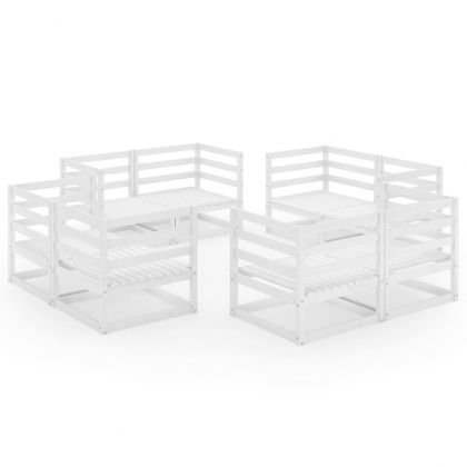 Градински лаундж комплект, 8 части, бял, борово дърво масив