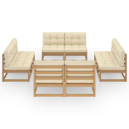 Градински лаундж комплект, 8 части, с възглавници, бор масив