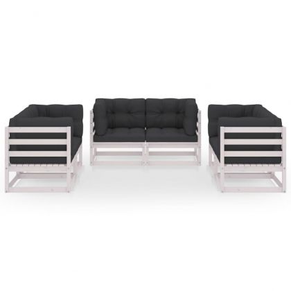 Градински лаундж комплект, 6 части, с възглавници, бор масив