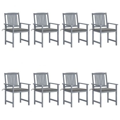 Градински столове с възглавници, 8 бр, акация масив, сиви