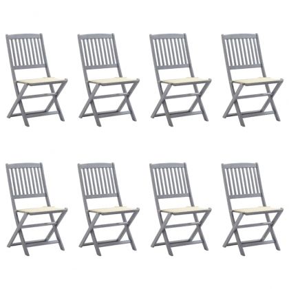 Сгъваеми градински столове, 8 бр, с възглавници, акация масив