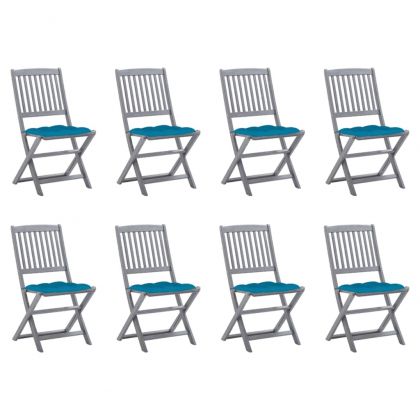 Сгъваеми градински столове, 8 бр, с възглавници, акация масив