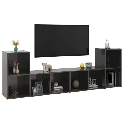 ТВ шкафове, 4 бр, сив гланц, 72x35x36,5 см, инженерно дърво