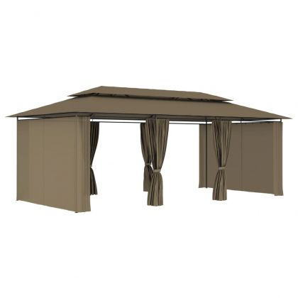 Шатра със завеси, 600x298x270 см, таупе, 180 г/м²