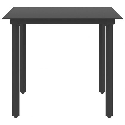 Градинска трапезна маса, черна, 80x80x74 см, стомана и стъкло