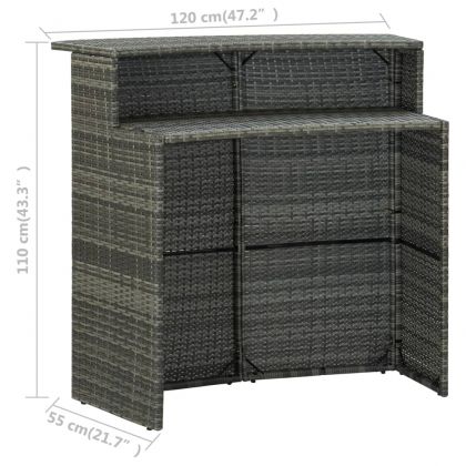Градинска бар маса, сива, 120x55x110 см, полиратан