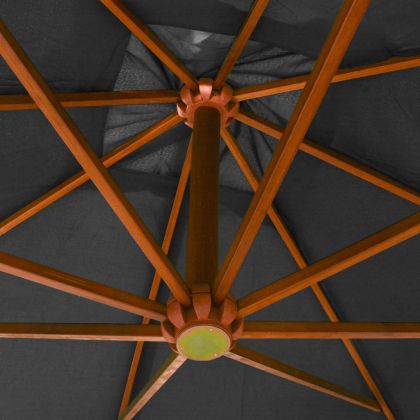 Висящ градински чадър с прът, антрацит, 3x3 м, чам масив