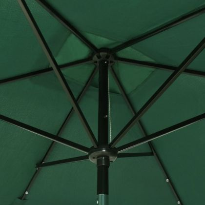 Градински чадър с LED и стоманен прът, зелен, 2x3 м