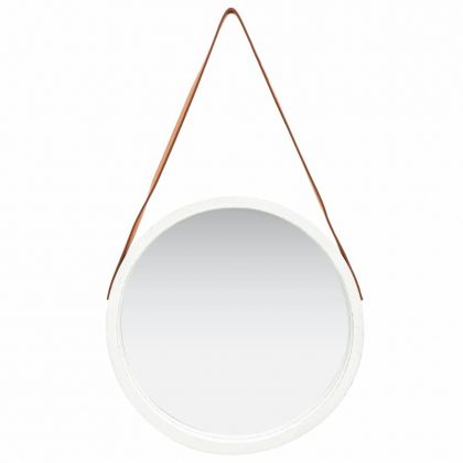 Стенно огледало с каишка, 50 см, бяло