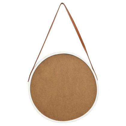 Стенно огледало с каишка, 50 см, бяло