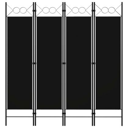 Параван за стая, 4 панела, черен, 160x180 см