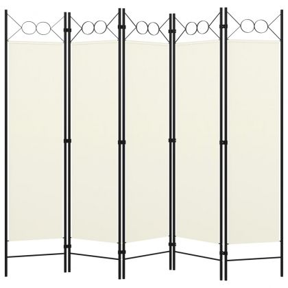 Параван за стая, 5 панела, бял, 200x180 см