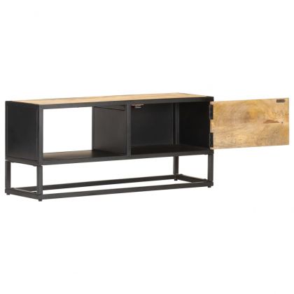 TV шкаф с резбована врата, 90x30x40 см, грубо мангово дърво
