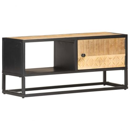 TV шкаф с резбована врата, 90x30x40 см, грубо мангово дърво