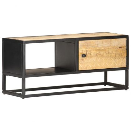 TV шкаф с резбована врата, 90x30x40 см, грубо мангово дърво