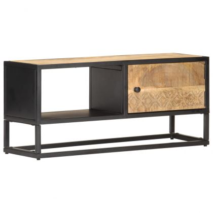 TV шкаф с резбована врата, 90x30x40 см, грубо мангово дърво